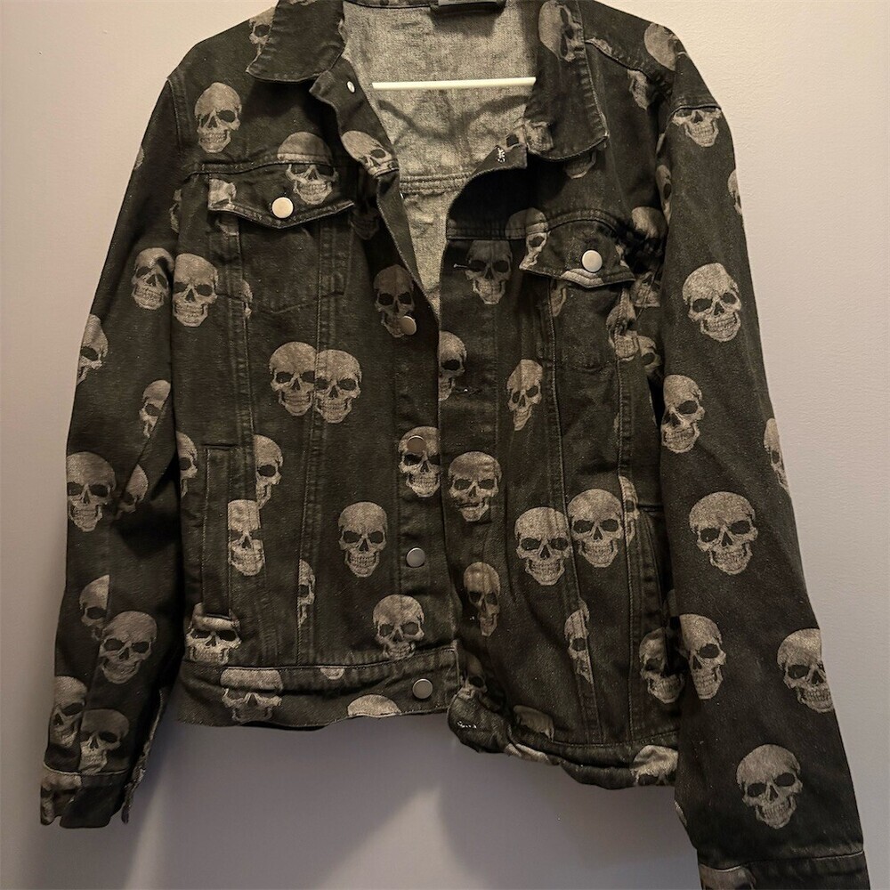 Busch Gardens Howl-O-Scream Jacket Mens L Black Skull Print Halloween